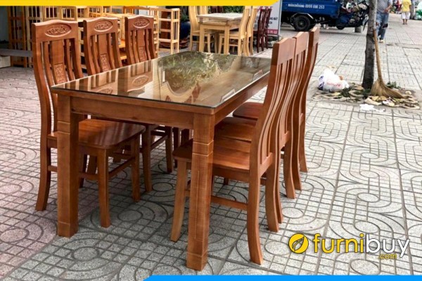 Hình ảnh Bộ bàn ghế ăn đẹp mặt gỗ sồi liền BA014A