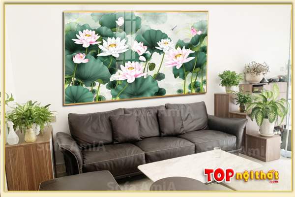 Hình ảnh Bức tranh hoa sen trắng treo tường kích thước lớn TraTop-3087
