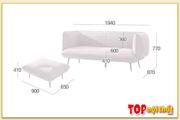 Hình ảnh Chi tiết kích thước bộ ghế sofa văng SofTop-0957