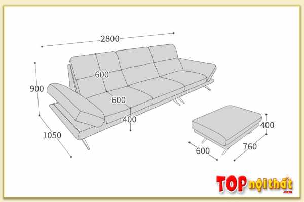 Hình ảnh Chi tiết kích thước mẫu sofa đẹp SofTop-0829