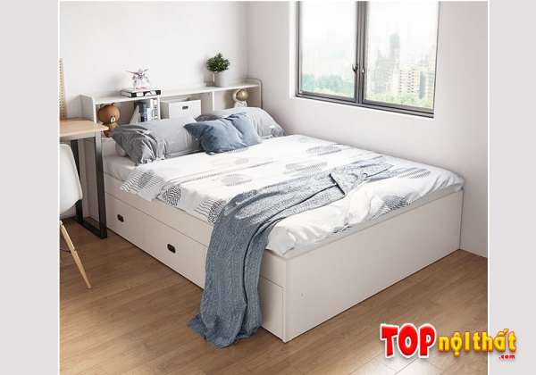 Hình ảnh Giường ngủ gỗ công nghiệp có ngăn kéo màu trắng GNTop-0066