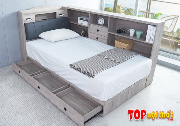 Hình ảnh Giường ngủ gỗ công nghiệp có ngăn kéo thông minh GNTop-0063
