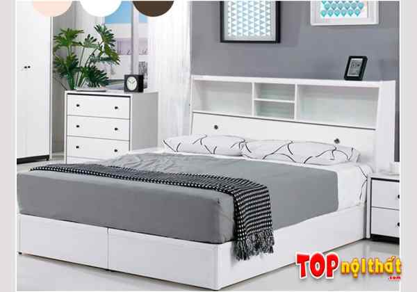 Hình ảnh Giường ngủ gỗ công nghiệp melamine màu trắng GNTop-0068