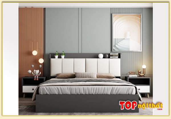 Hình ảnh Giường ngủ gỗ đẹp đầu bọc nệm chung cư GNTop-0244