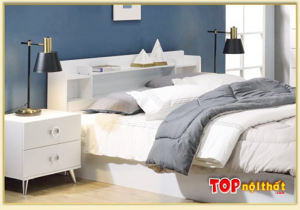 Hình ảnh Giường ngủ gỗ hiện đại Melamine màu trắng GNTop-0380