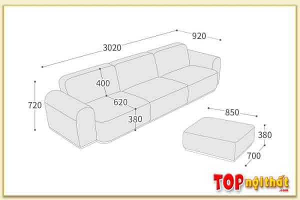 Hình ảnh Kích thước chi tiết bộ ghế sofa văng SofTop-0644