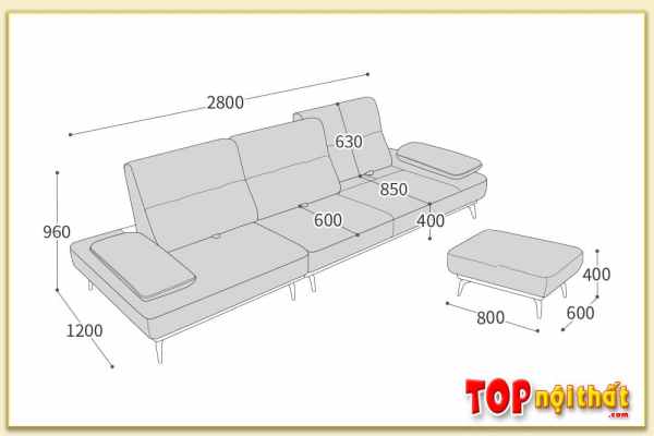 Hình ảnh Kích thước mẫu sofa văng 3 chỗ đẹp SofTop-0749