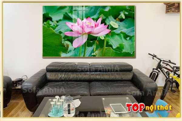 Hình ảnh Tranh hoa sen hồng 1 bông khổ lớn treo trên sofa TraTop-3089