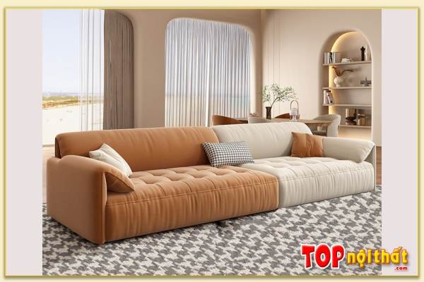 Hình ảnh Sofa văng đẹp bọc vải nỉ màu nâu phối kem SofTop-0688