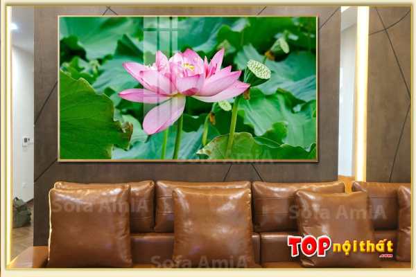 Hình ảnh Tranh hoa sen hồng 1 bông khổ lớn treo phòng khách TraTop-3089