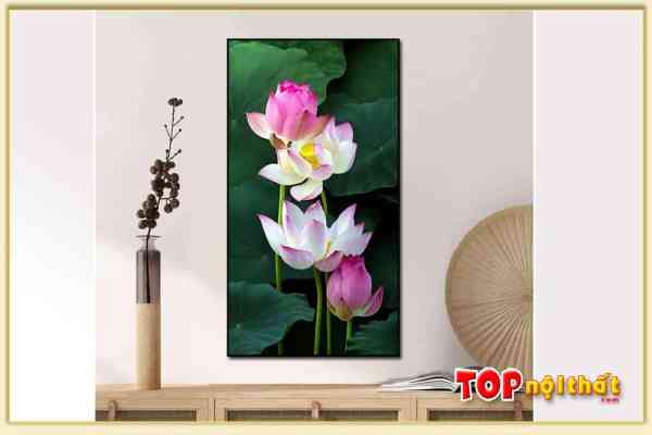 Hình ảnh Tranh hoa sen hồng khổ dọc treo tường hiện đại TraTop-3086