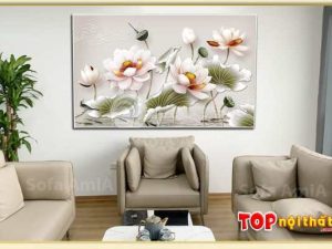 Tranh hoa sen trắng in 3D treo tường phòng khách TraTop-3067