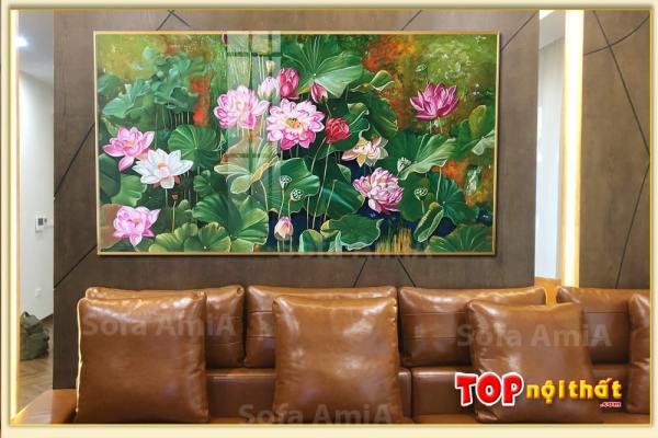 Hình ảnh Mẫu tranh hoa sen vẽ sơn dầu phòng khách chung cư TraSdTop-3090