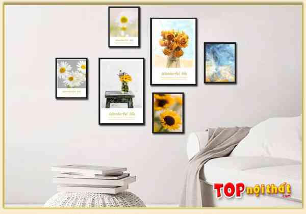 Bộ 6 khung tranh Canvas đẹp hoa Cúc treo ở phòng ngủ TraTop-3573
