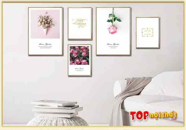 Bộ khung tranh Canvas 5 tấm hoa hồng đẹp phòng ngủ TraTop-3615