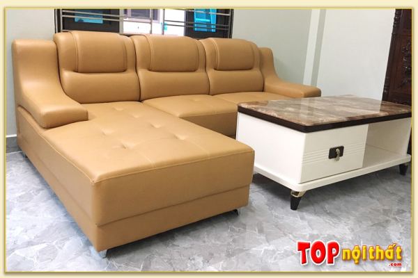 Hình ảnh Mẫu sofa da góc chữ L đẹp kê phòng khách hiện đại SofTop-0251
