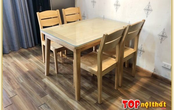 Hình ảnh Bộ bàn ăn đẹp gỗ Sồi 4 ghế chụp gần