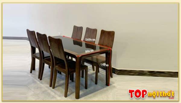 Hình ảnh Bộ bàn ăn đẹp mặt kính gỗ sồi cao cấp BGATop-0055
