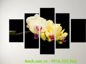 Tranh treo tường cành hoa lan vàng trên nền đen AmiA 3704162024