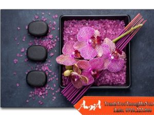 Tranh treo tường Spa đá muối hoa lan hồng trên nền đen đẹp AmiA 0804172024